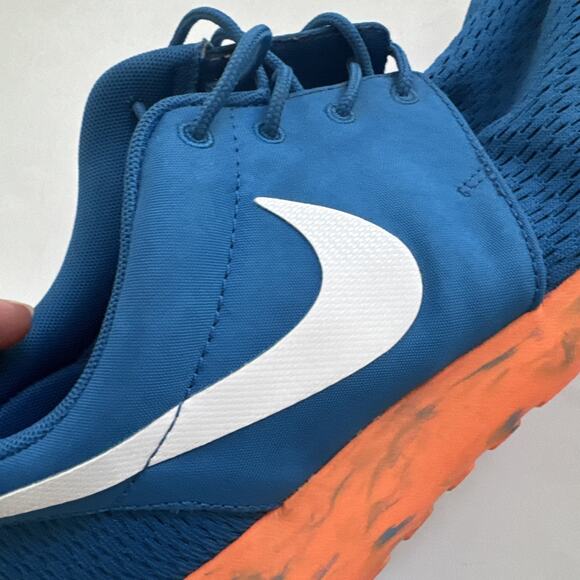 Nike‎ Roshe Run Shoe 669985-400 Marble Military Blue Orange White Men Size 8.5 - Picture 9 of 12